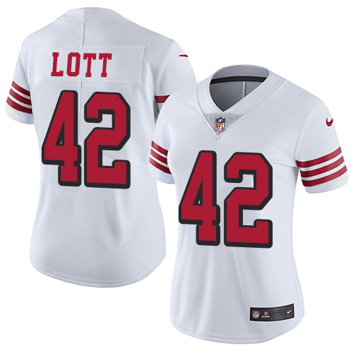 Nike 49ers #42 Ronnie Lott White Rush Women's Stitched NFL Vapor Untouchable Limited Jersey