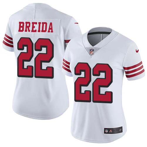 Nike 49ers #22 Matt Breida White Rush Women's Stitched NFL Vapor Untouchable Limited Jersey