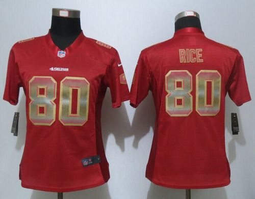 Nike 49ers #80 Jerry Rice Red Team Color Women's Stitched NFL Elite Strobe Jersey