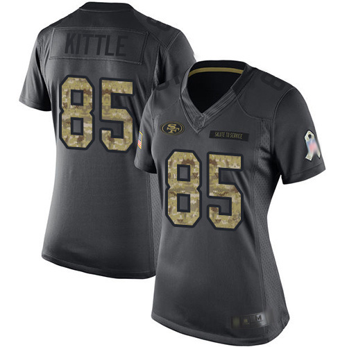 Nike 49ers #85 George Kittle Black Women's Stitched NFL Limited 2016 Salute to Service Jersey