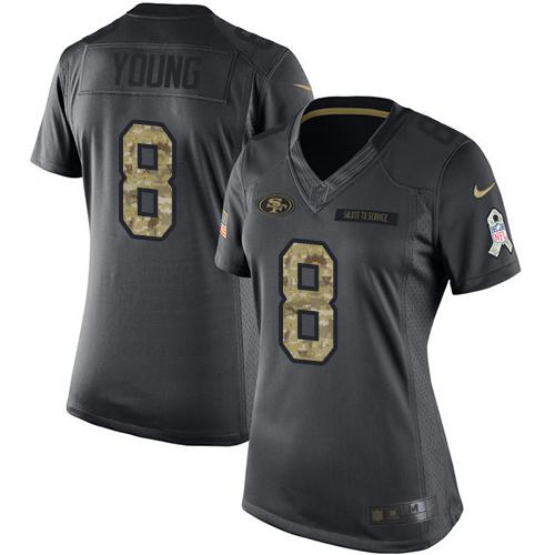 Nike 49ers #8 Steve Young Black Women's Stitched NFL Limited 2016 Salute to Service Jersey