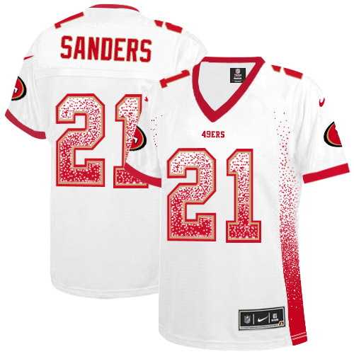 Nike 49ers #21 Deion Sanders White Women's Stitched NFL Elite Drift Fashion Jersey
