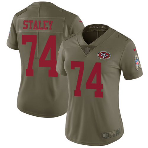 Nike 49ers #74 Joe Staley Olive Women's Stitched NFL Limited 2017 Salute to Service Jersey