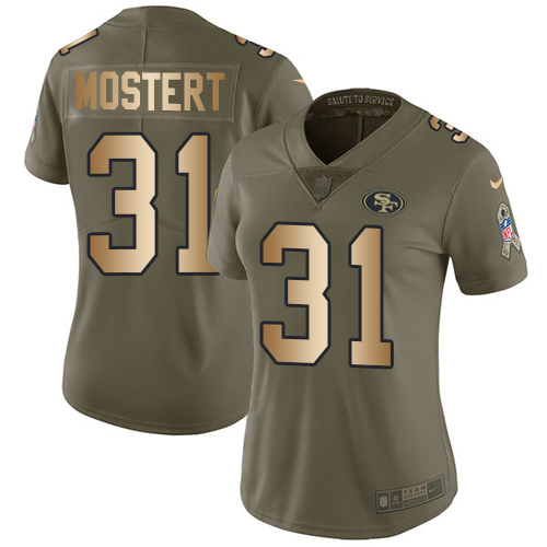 Nike 49ers #31 Raheem Mostert Olive/Gold Women's Stitched NFL Limited 2017 Salute To Service Jersey
