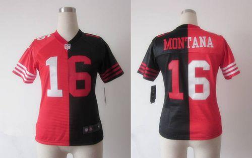 Nike 49ers #16 Joe Montana Black/Red Women's Stitched NFL Elite Split Jersey
