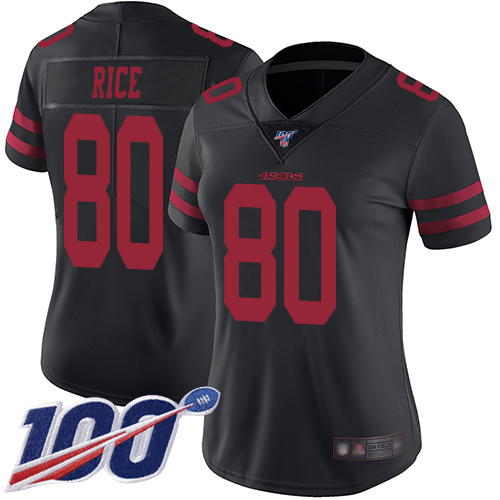 Nike 49ers #80 Jerry Rice Black Alternate Women's Stitched NFL 100th Season Vapor Limited Jersey