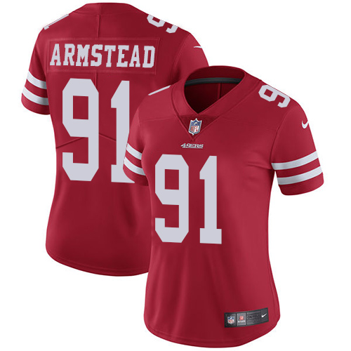 Nike 49ers #91 Arik Armstead Red Team Color Women's Stitched NFL Vapor Untouchable Limited Jersey
