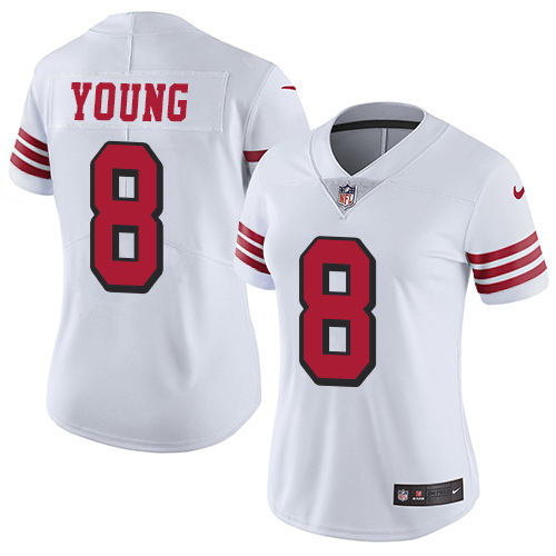 Nike 49ers #8 Steve Young White Rush Women's Stitched NFL Vapor Untouchable Limited Jersey