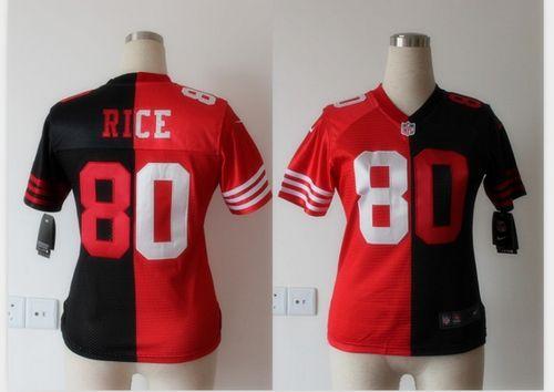 Nike 49ers #80 Jerry Rice Black/Red Women's Stitched NFL Elite Split Jersey