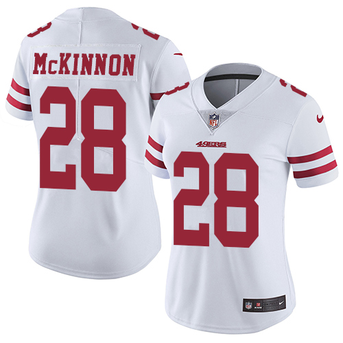 Nike 49ers #28 Jerick McKinnon White Women's Stitched NFL Vapor Untouchable Limited Jersey