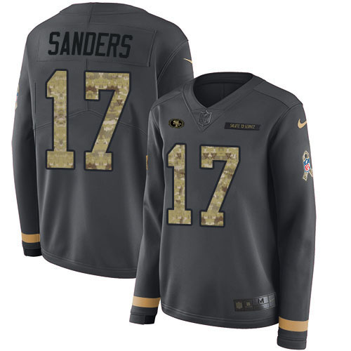 Nike 49ers #17 Emmanuel Sanders Anthracite Salute to Service Women's Stitched NFL Limited Therma Long Sleeve Jersey