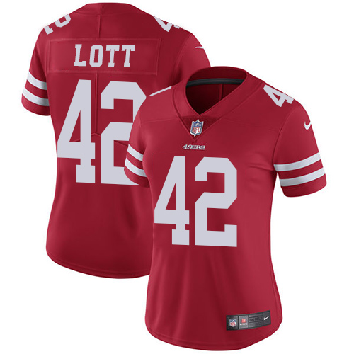 Nike 49ers #42 Ronnie Lott Red Team Color Women's Stitched NFL Vapor Untouchable Limited Jersey
