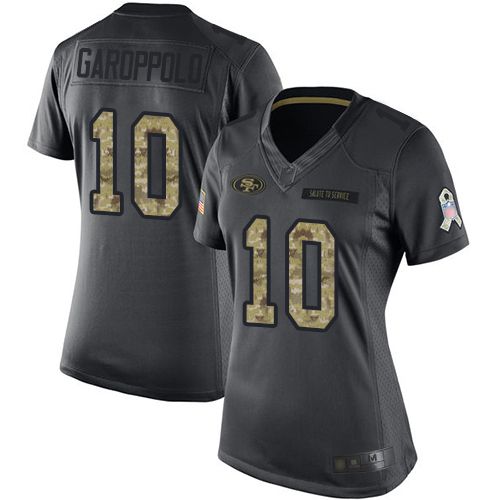 Nike 49ers #10 Jimmy Garoppolo Black Women's Stitched NFL Limited 2016 Salute to Service Jersey