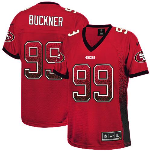 Nike 49ers #99 DeForest Buckner Red Team Color Women's Stitched NFL Elite Drift Fashion Jersey
