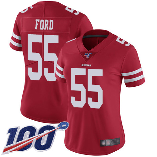 Nike 49ers #55 Dee Ford Red Team Color Women's Stitched NFL 100th Season Vapor Limited Jersey