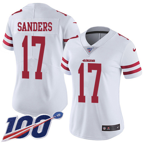 Nike 49ers #17 Emmanuel Sanders White Women's Stitched NFL 100th Season Vapor Limited Jersey