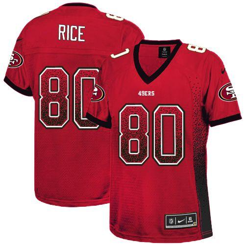 Nike 49ers #80 Jerry Rice Red Team Color Women's Stitched NFL Elite Drift Fashion Jersey
