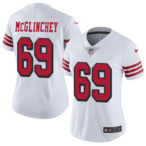 Nike 49ers #69 Mike McGlinchey White Rush Women's Stitched NFL Vapor Untouchable Limited Jersey