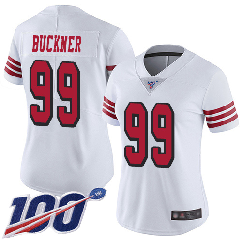 Nike 49ers #99 DeForest Buckner White Rush Women's Stitched NFL Limited 100th Season Jersey