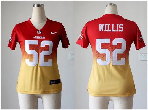 Nike 49ers #52 Patrick Willis Red/Gold Women's Stitched NFL Elite Fadeaway Fashion Jersey