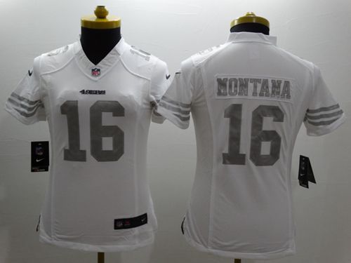 Nike 49ers #16 Joe Montana White Women's Stitched NFL Limited Platinum Jersey