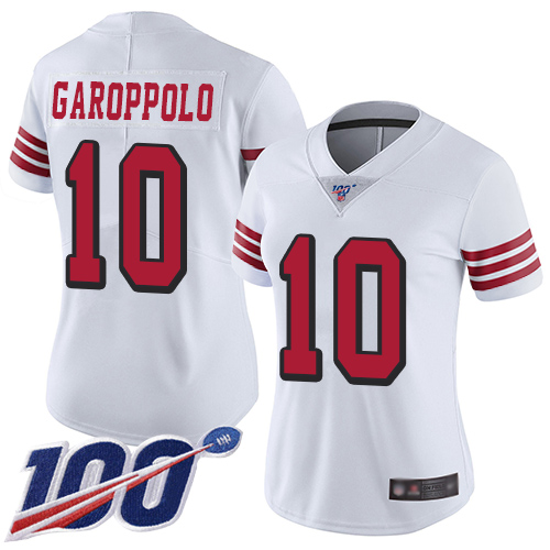 Nike 49ers #10 Jimmy Garoppolo White Rush Women's Stitched NFL Limited 100th Season Jersey