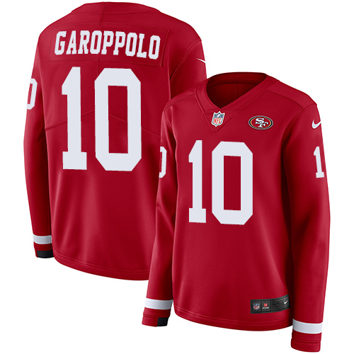 Nike 49ers #10 Jimmy Garoppolo Red Team Color Women's Stitched NFL Limited Therma Long Sleeve Jersey