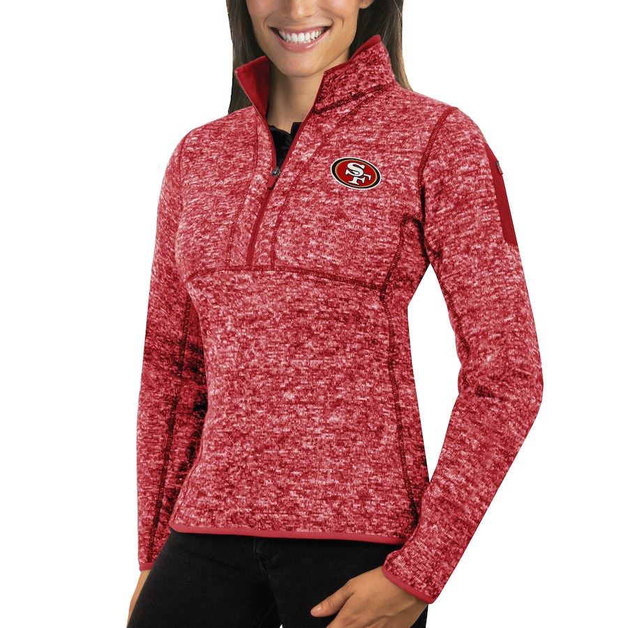 San Francisco 49ers Antigua Women's Fortune Half-Zip Sweater Heather Red