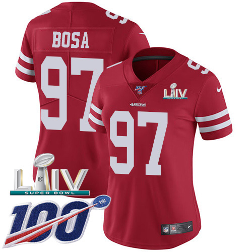 Nike 49ers #97 Nick Bosa Red Super Bowl LIV 2020 Team Color Women's Stitched NFL 100th Season Vapor Limited Jersey