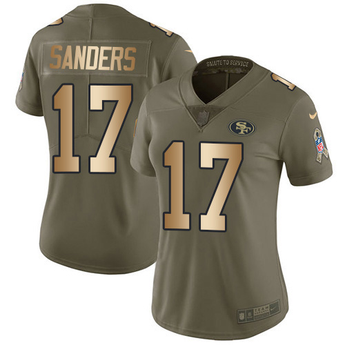 Nike 49ers #17 Emmanuel Sanders Olive/Gold Women's Stitched NFL Limited 2017 Salute to Service Jersey