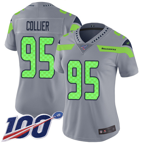 Nike Seahawks #95 L.J. Collier Silver Women's Stitched NFL Limited Inverted Legend 100th Season Jersey