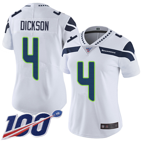 Nike Seahawks #4 Michael Dickson White Women's Stitched NFL 100th Season Vapor Limited Jersey