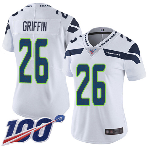 Nike Seahawks #26 Shaquem Griffin White Women's Stitched NFL 100th Season Vapor Limited Jersey
