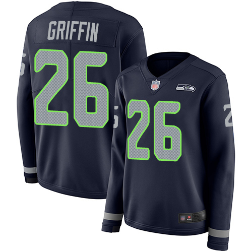 Nike Seahawks #26 Shaquem Griffin Steel Blue Team Color Women's Stitched NFL Limited Therma Long Sleeve Jersey
