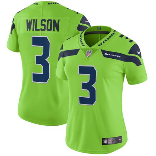 Nike Seahawks #3 Russell Wilson Green Women's Stitched NFL Limited Rush Jersey