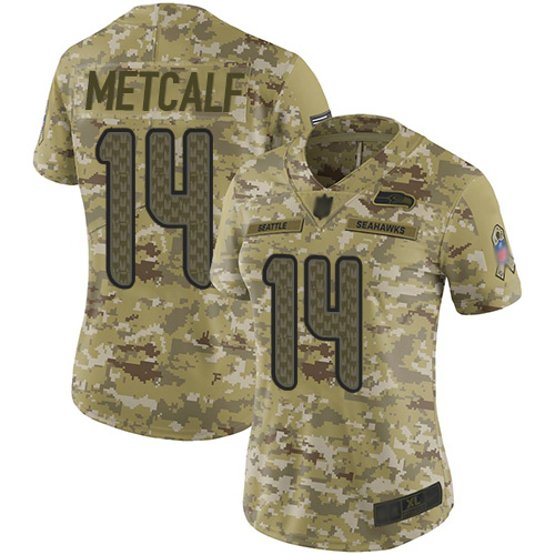 Nike Seahawks #14 D.K. Metcalf Camo Women's Stitched NFL Limited 2018 Salute to Service Jersey