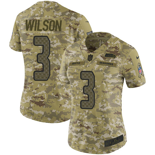 Nike Seahawks #3 Russell Wilson Camo Women's Stitched NFL Limited 2018 Salute to Service Jersey