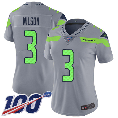 Nike Seahawks #3 Russell Wilson Silver Women's Stitched NFL Limited Inverted Legend 100th Season Jersey