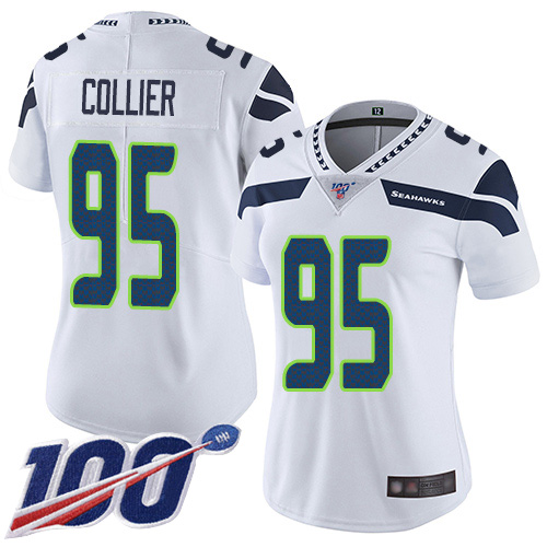 Nike Seahawks #95 L.J. Collier White Women's Stitched NFL 100th Season Vapor Limited Jersey