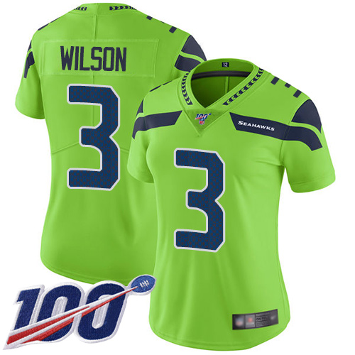 Nike Seahawks #3 Russell Wilson Green Women's Stitched NFL Limited Rush 100th Season Jersey