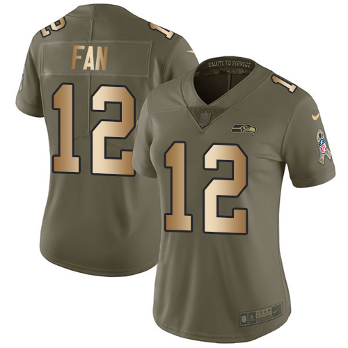 Nike Seahawks #12 Fan Olive/Gold Women's Stitched NFL Limited 2017 Salute to Service Jersey