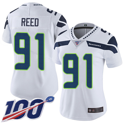 Nike Seahawks #91 Jarran Reed White Women's Stitched NFL 100th Season Vapor Limited Jersey