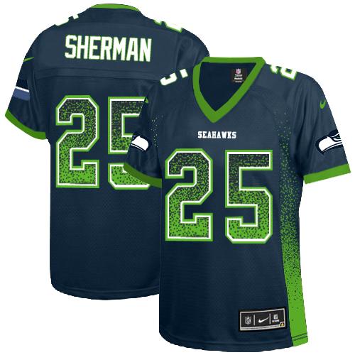 Nike Seahawks #25 Richard Sherman Steel Blue Team Color Women's Stitched NFL Elite Drift Fashion Jersey