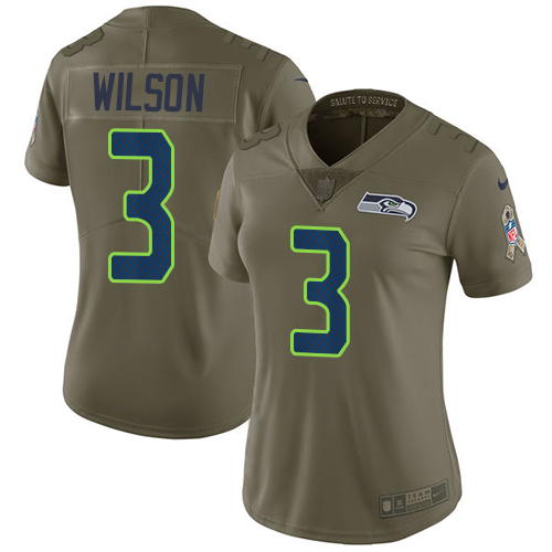 Nike Seahawks #3 Russell Wilson Olive Women's Stitched NFL Limited 2017 Salute to Service Jersey