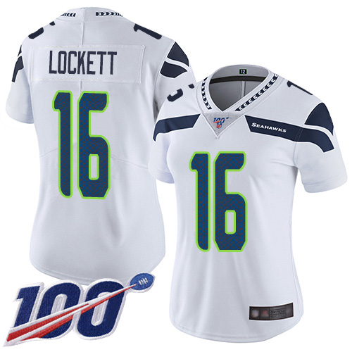 Nike Seahawks #16 Tyler Lockett White Women's Stitched NFL 100th Season Vapor Limited Jersey