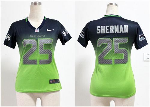 Nike Seahawks #25 Richard Sherman Steel Blue/Green Women's Stitched NFL Elite Fadeaway Fashion Jersey