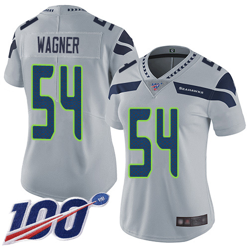 Nike Seahawks #54 Bobby Wagner Grey Alternate Women's Stitched NFL 100th Season Vapor Limited Jersey