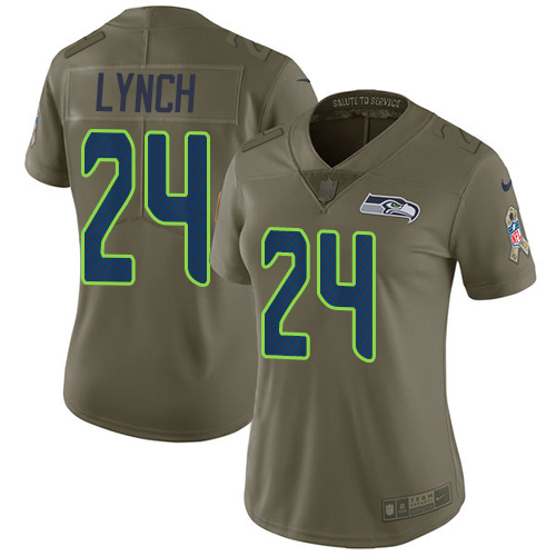 Nike Seahawks #24 Marshawn Lynch Olive Women's Stitched NFL Limited 2017 Salute to Service Jersey