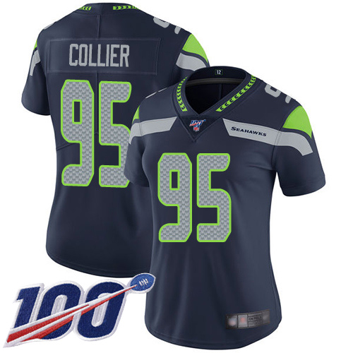 Nike Seahawks #95 L.J. Collier Steel Blue Team Color Women's Stitched NFL 100th Season Vapor Limited Jersey