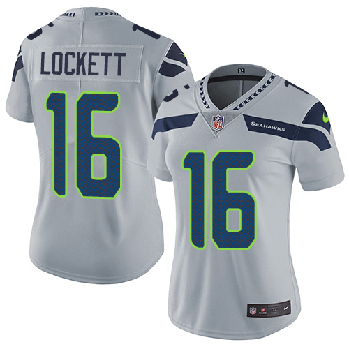 Nike Seahawks #16 Tyler Lockett Grey Alternate Women's Stitched NFL Vapor Untouchable Limited Jersey